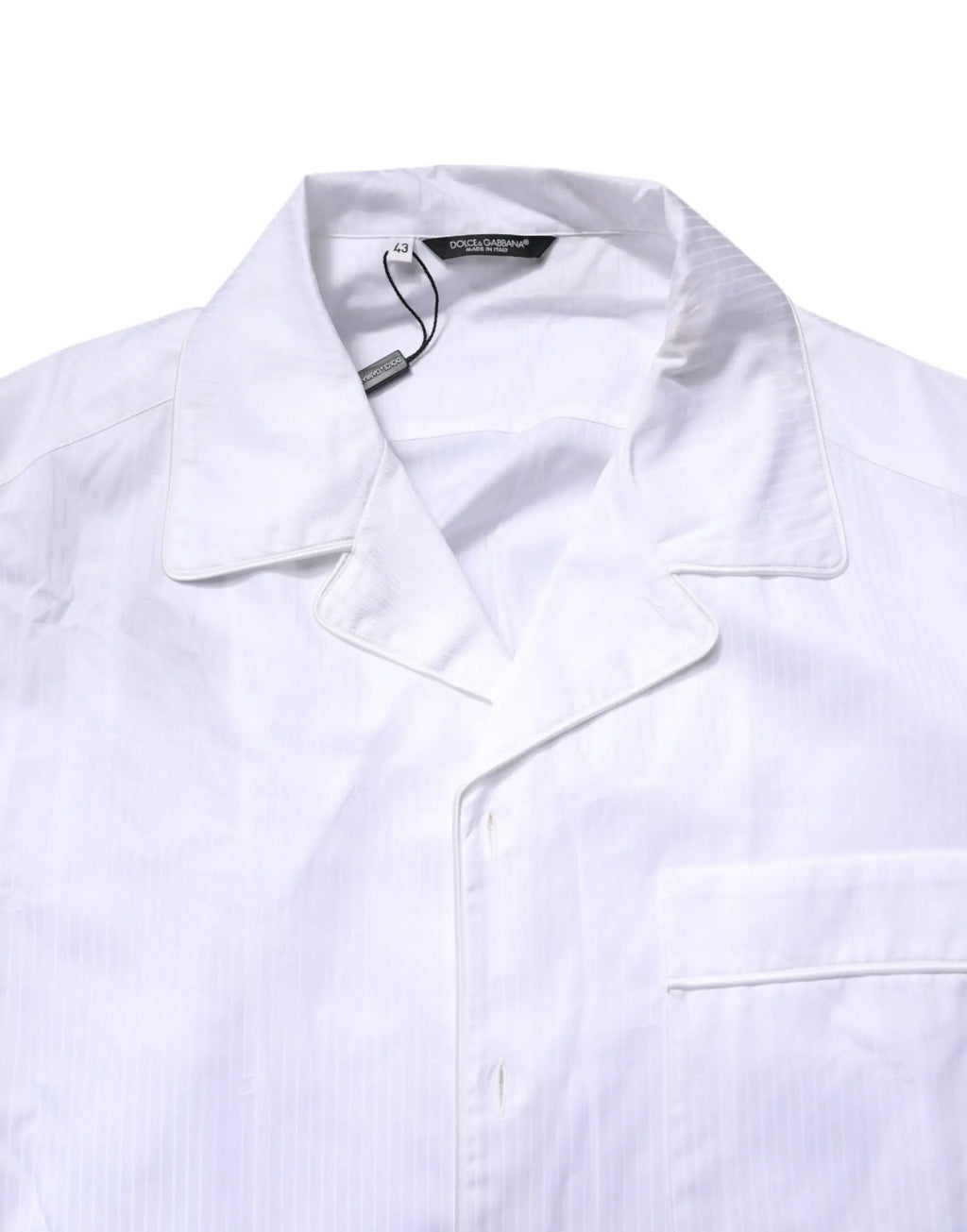 Chemise blanche dolce & gabbana en coton à col net avec fines côtes verticales pour pyjama et détente