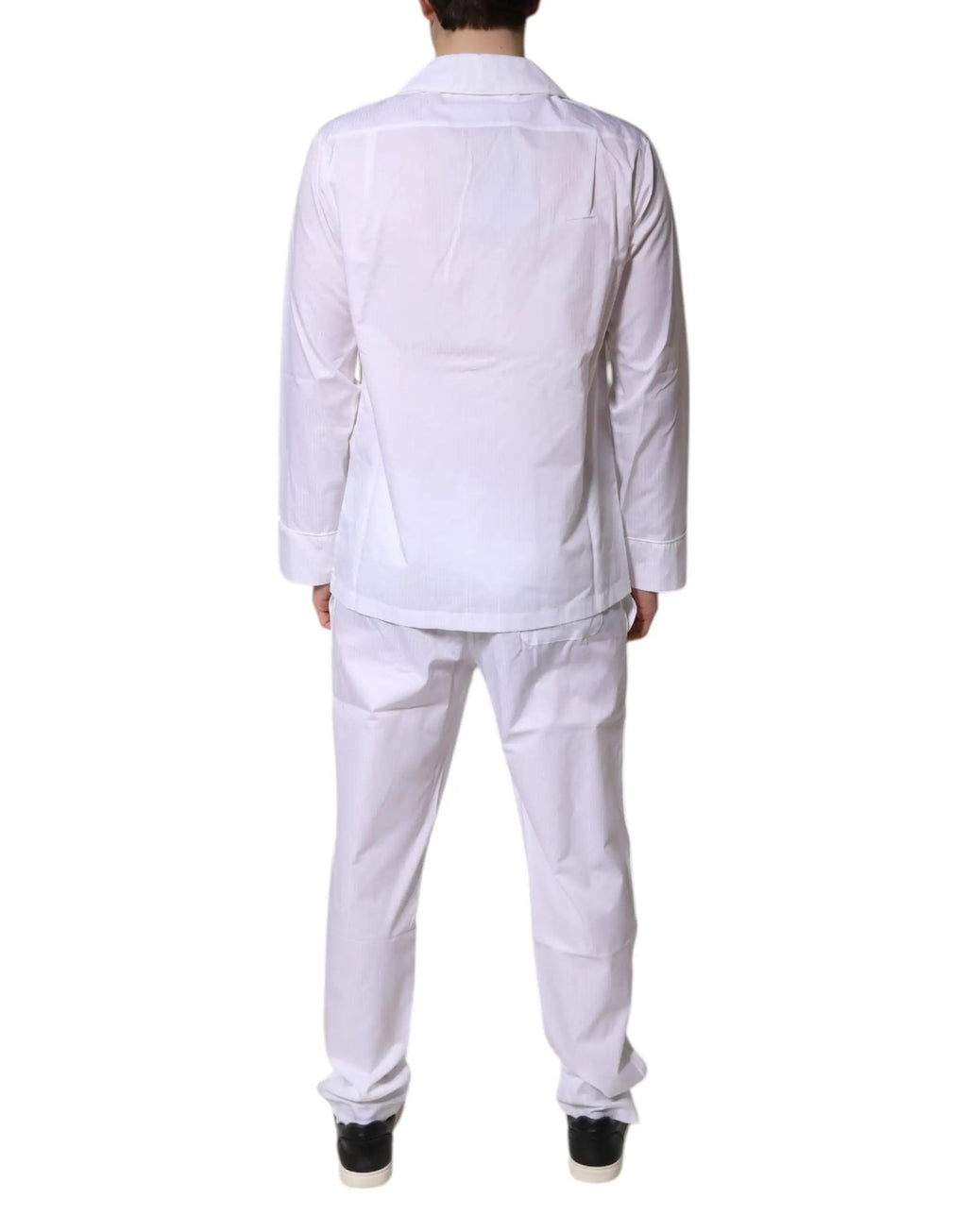 Chemise blanche en coton dolce & gabbana à col classique et manches longues pour ensemble pyjama