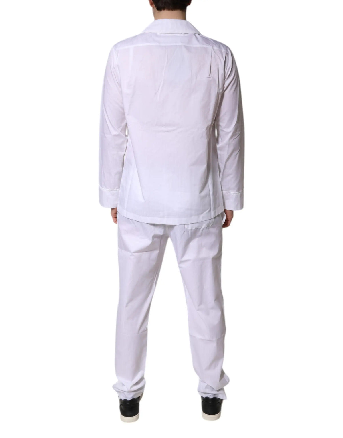 Chemise blanche en coton dolce & gabbana à col classique et manches longues pour ensemble pyjama
