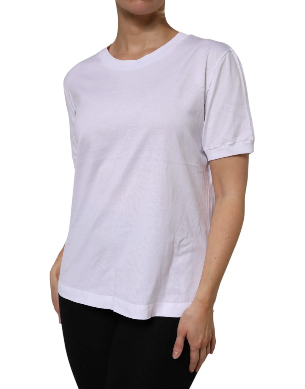 T-shirt blanc dolce & gabbana en coton à manches courtes avec col rond et tissu doux légèrement texturé