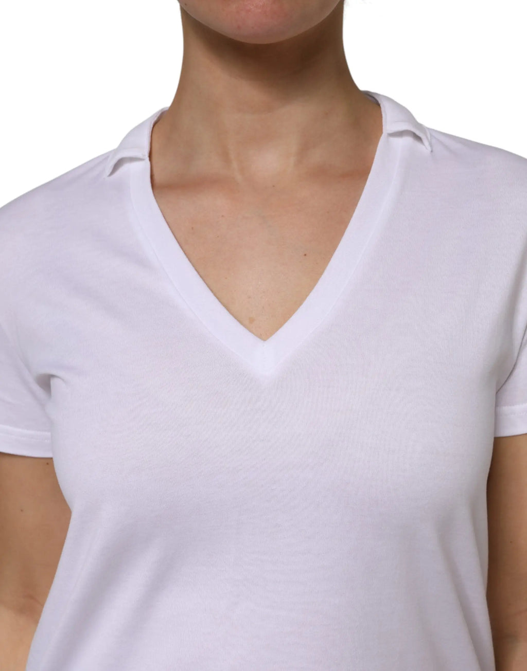 Dolce & gabbana top blanc en coton à col en v manches courtes avec détail de col subtil