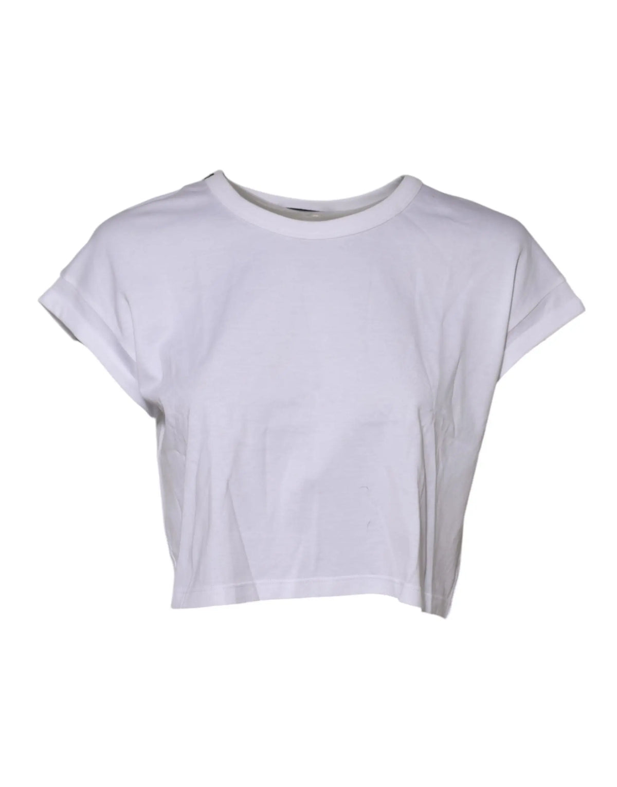 Dolce & gabbana t-shirt blanc en coton cropped à manches courtes et col rond