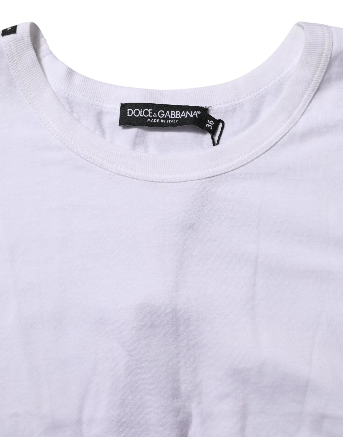 T-shirt blanc dolce & gabbana en coton avec manches courtes et étiquette noire made in italy