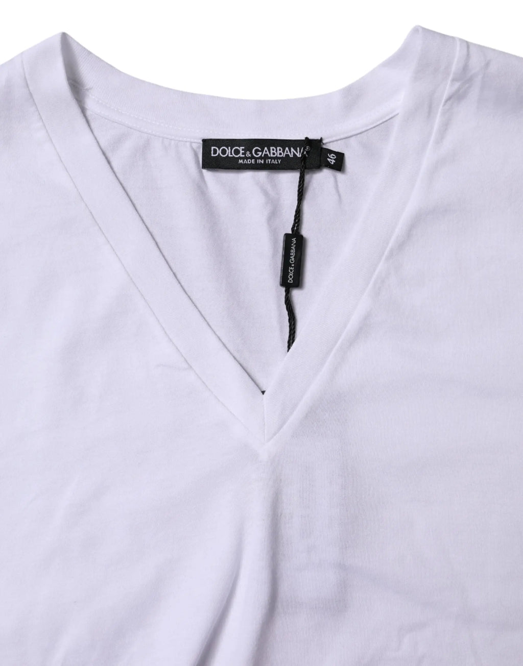 T-shirt dolce & gabbana blanc en coton à col en v manches courtes fabriqué en italie