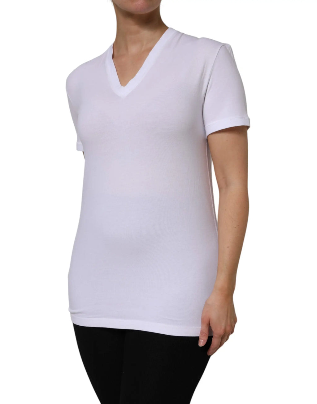 Dolce & gabbana white cotton v-neck top with short sleeves made of smooth lightweight fabric