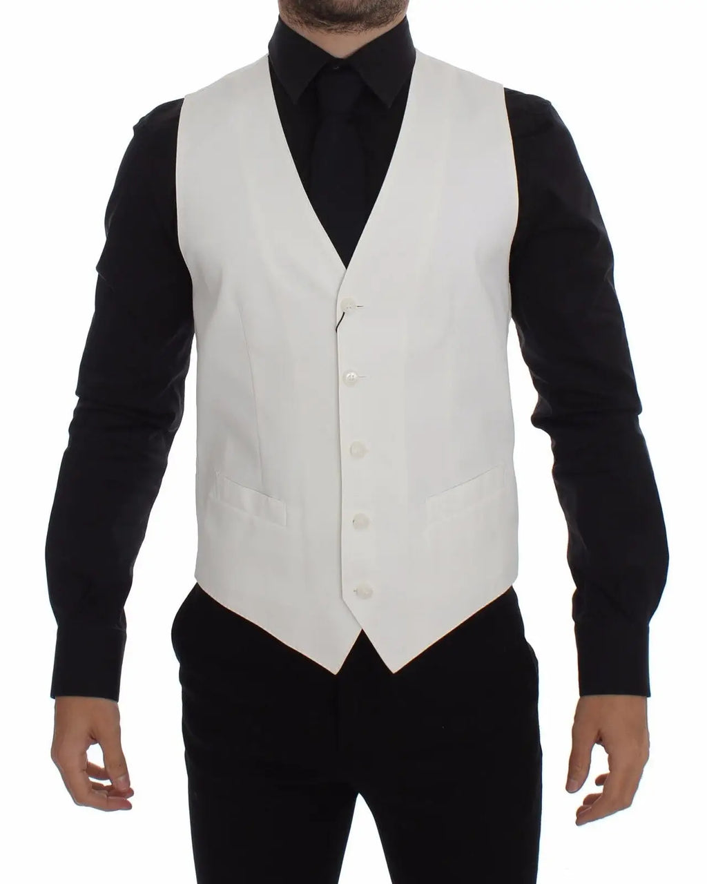 Dolce & gabbana veste blanche en mélange coton soie avec coupe ajustée et fermeture par boutons discrets