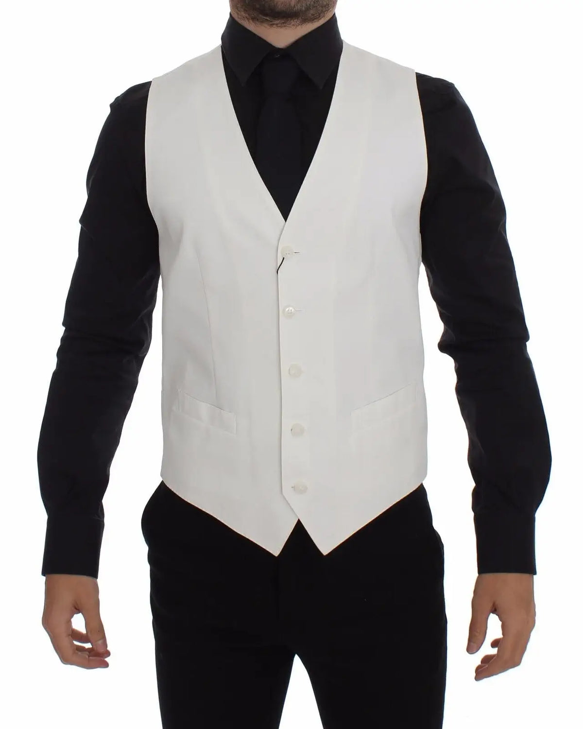 Dolce & gabbana veste blanche en mélange coton soie avec coupe ajustée et fermeture par boutons discrets