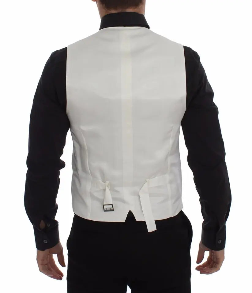 Dolce & Gabbana white cotton silk blend dress vest blazer with central seam and adjustable tie-back closure back view