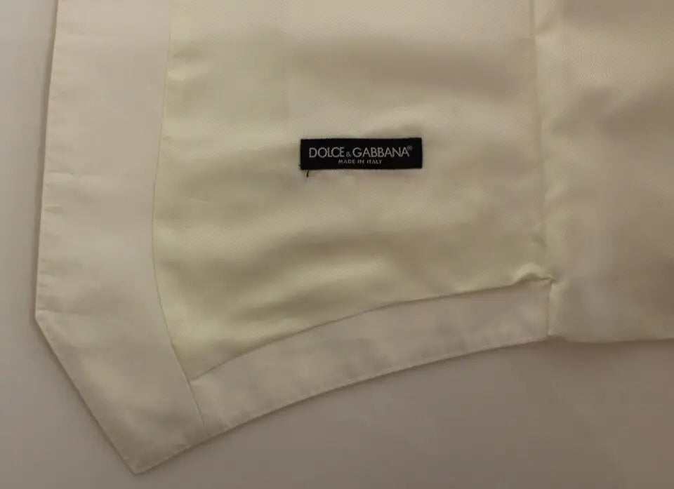Pochette en soie couleur crème avec étiquette noire dolce gabbana made in italy pour veste blazer en mélange coton soie blanche