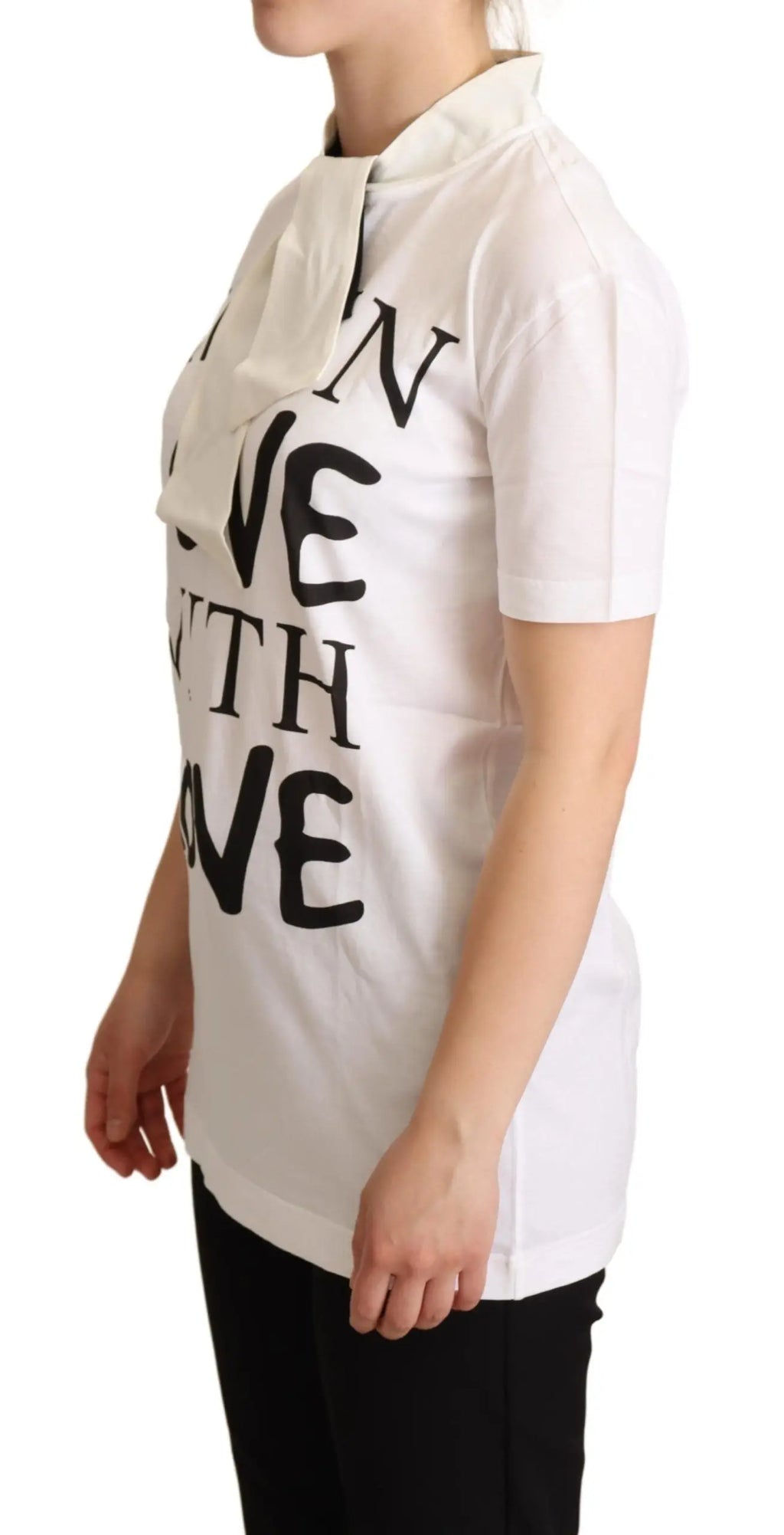 T-shirt dolce & gabbana blanc en coton et soie avec manches courtes et lettrage noir audacieux live with love