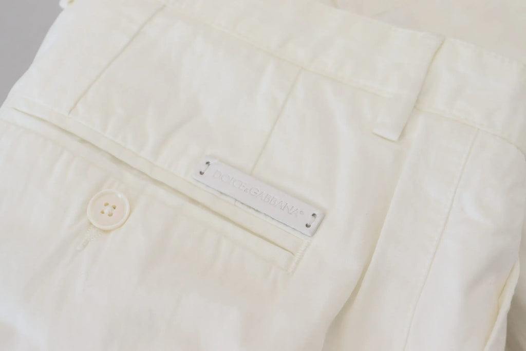 Pantalon chino skinny dolce & gabbana en coton blanc avec texture tissée subtile et étiquette minimaliste près de la taille