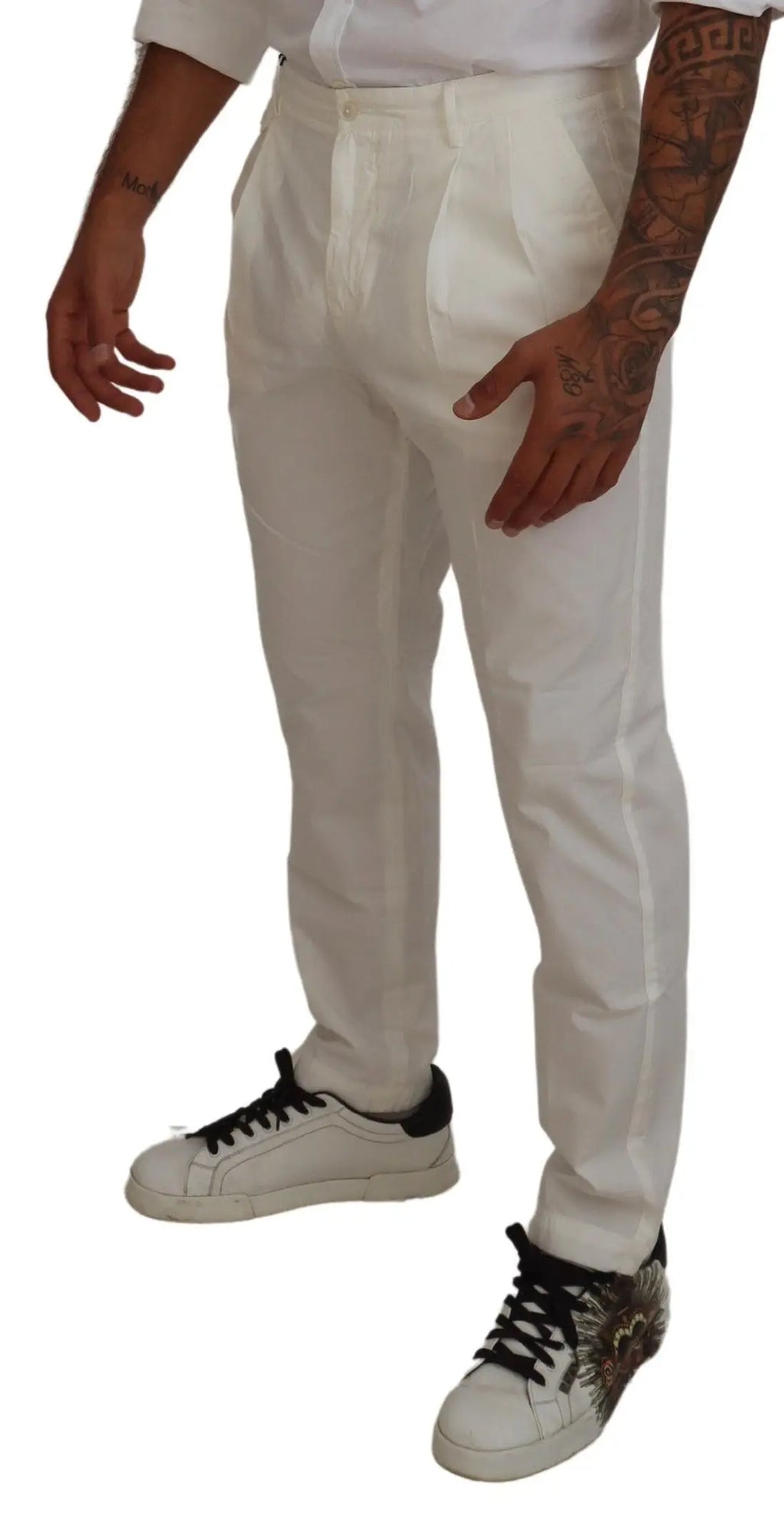 Pantalon chino blanc en coton dolce gabbana avec plis et coupe skinny ajustée élégante et soignée