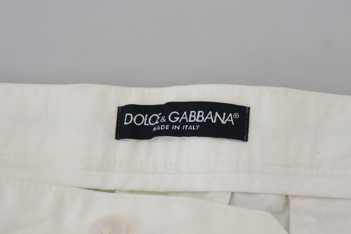Pantalon chino skinny en coton blanc dolce gabbana avec étiquette noire made in italy brodée en blanc