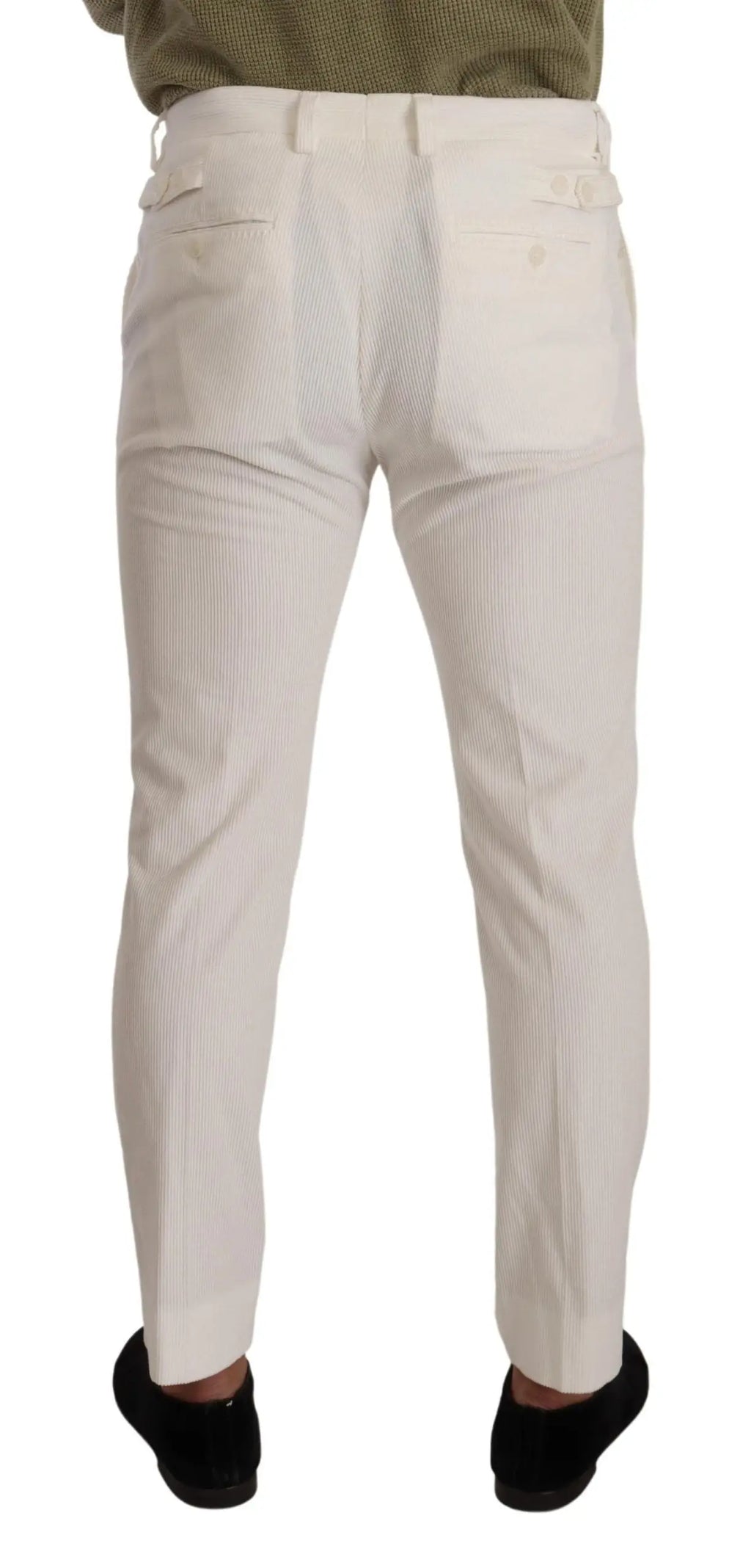 Pantalon skinny en coton velours blanc dolce & gabbana avec fines rayures blanches et poches arrière boutonnées vue dos