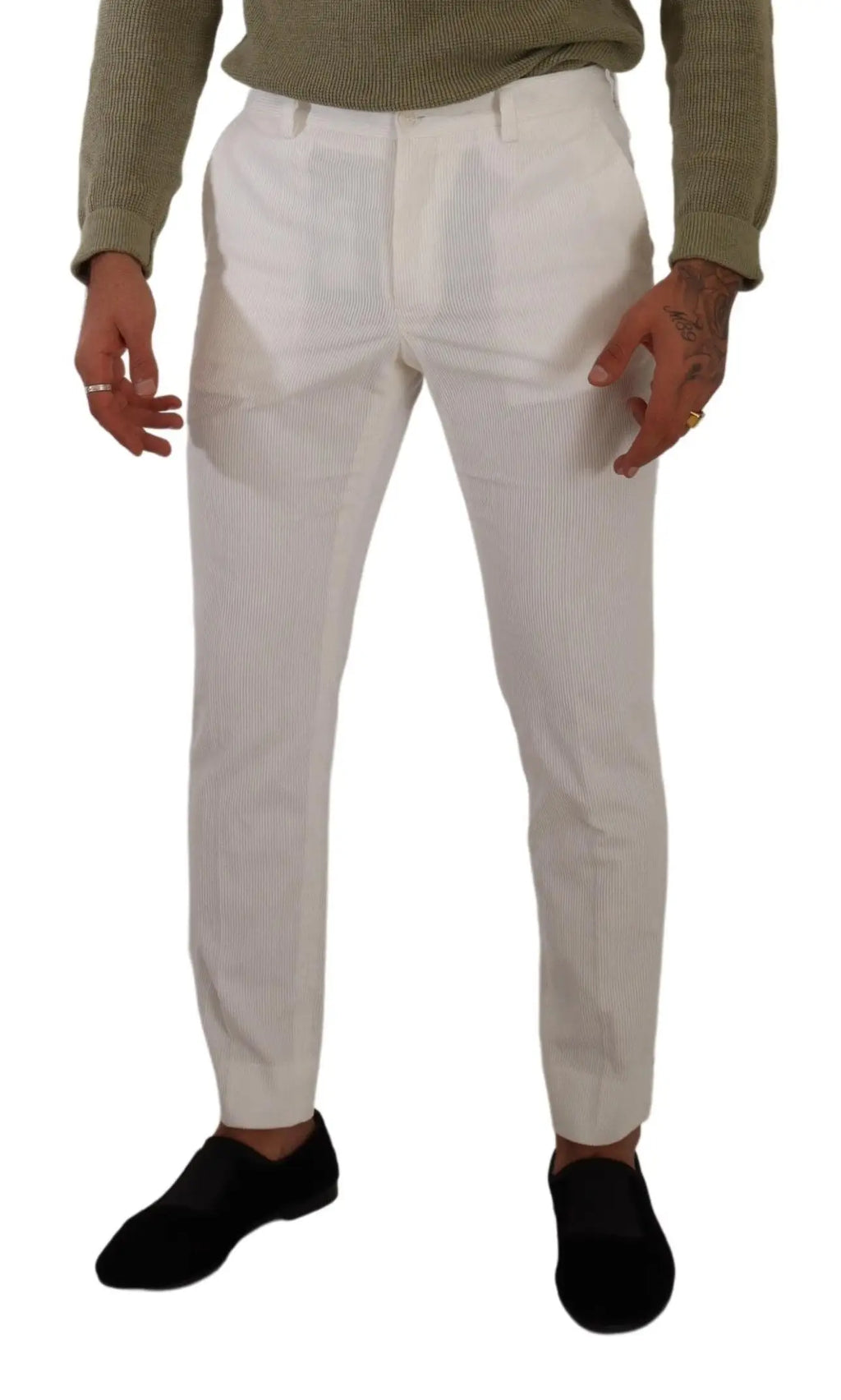 Pantalon slim en velours côtelé blanc dolce & gabbana avec fines rayures verticales en coton