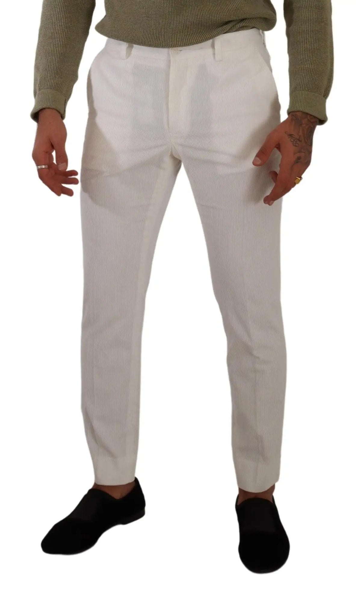 Pantalon slim en velours côtelé blanc dolce & gabbana avec fines rayures verticales en coton