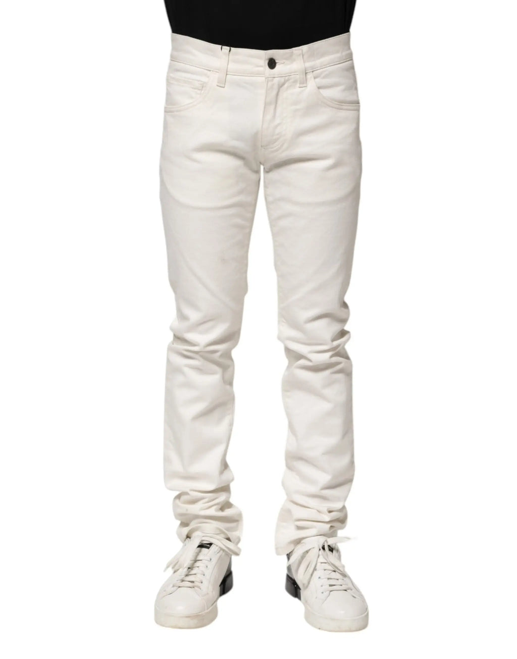 Jean slim blanc en denim coton pour homme de Dolce & Gabbana avec revers aux chevilles