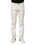 Jean slim blanc en denim coton pour homme de Dolce & Gabbana avec revers aux chevilles
