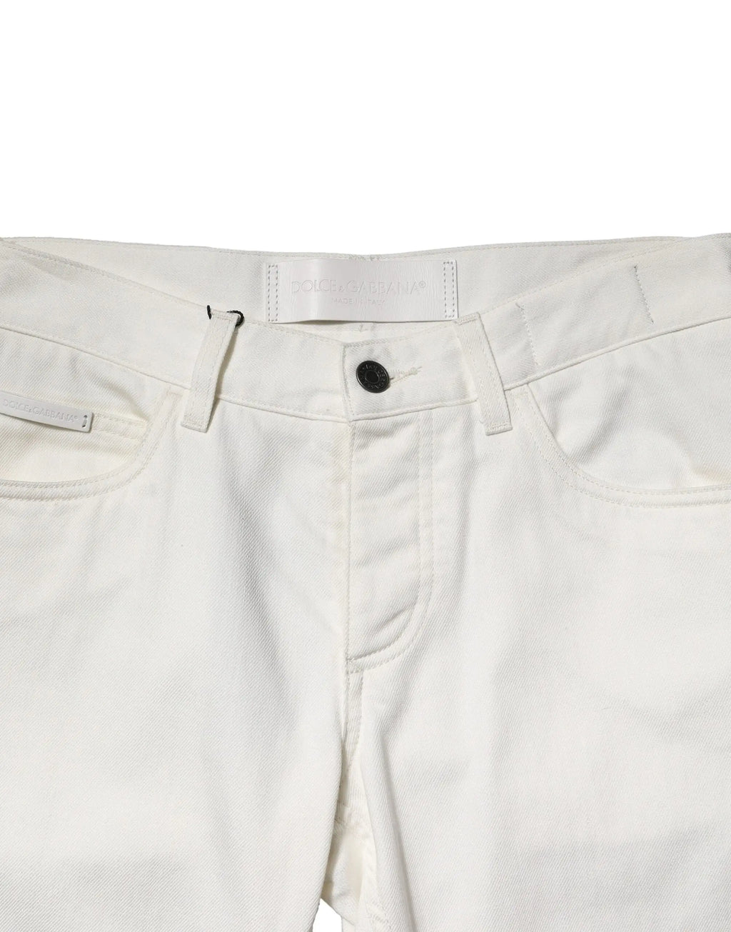 Jeans slim en denim coton blanc dolce & gabbana pour homme avec bouton noir et coutures discrètes