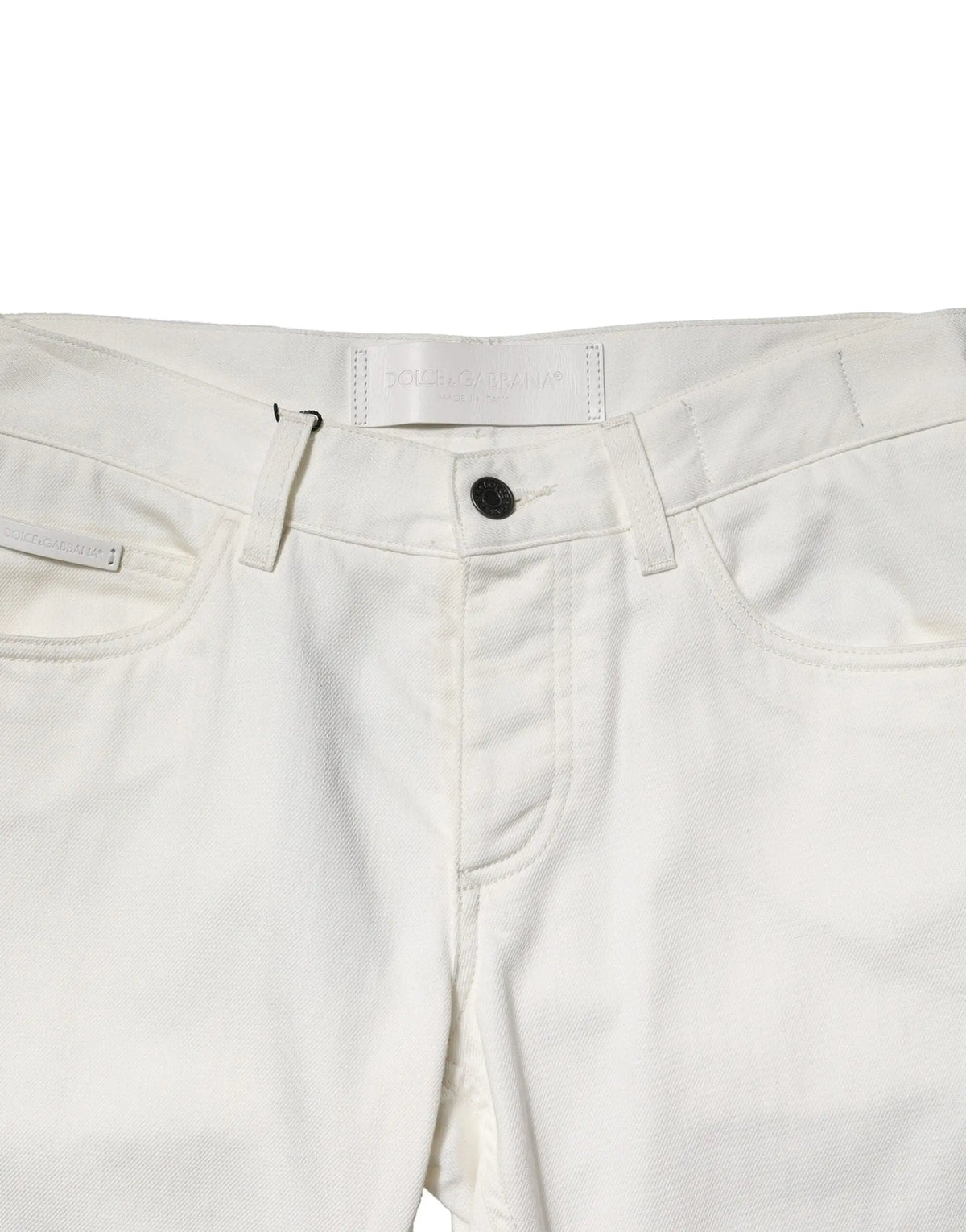 Jeans slim en denim coton blanc dolce & gabbana pour homme avec bouton noir et coutures discrètes