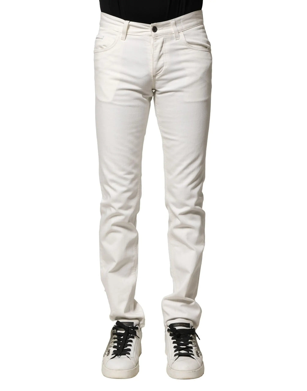 Dolce & gabbana white cotton skinny men denim jeans en jean blanc slim fit avec coupe moderne et coutures discrètes