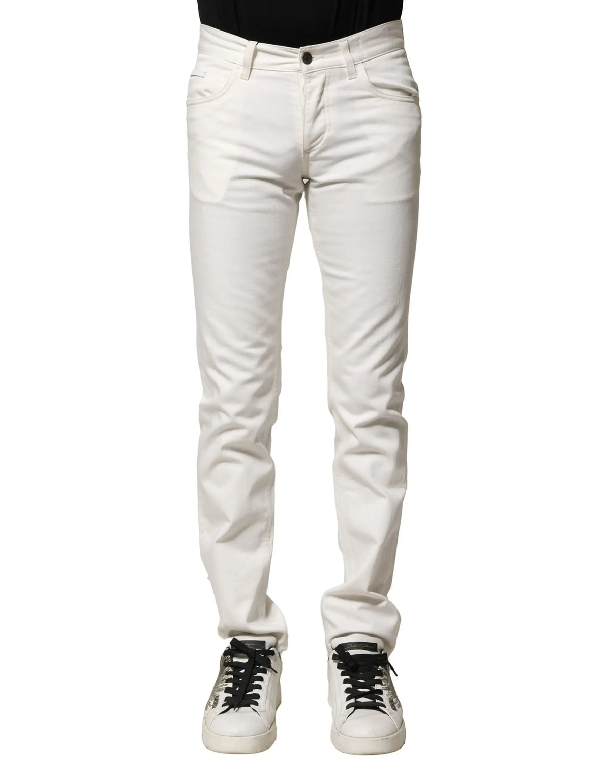 Dolce & gabbana white cotton skinny men denim jeans en jean blanc slim fit avec coupe moderne et coutures discrètes