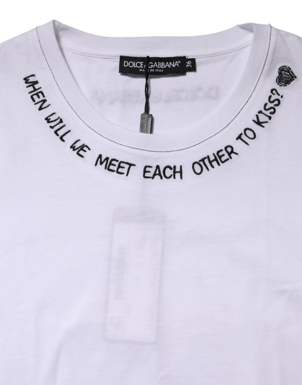 Dolce & gabbana débardeur blanc en coton avec texte noir brodé et motif cœur autour du col