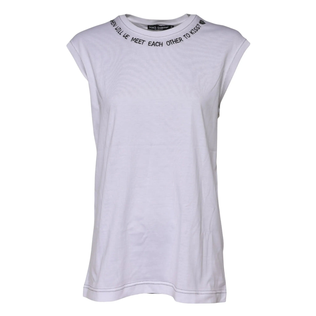 Dolce & gabbana débardeur blanc en coton avec texte brodé noir i will meet each other to kiss autour du col
