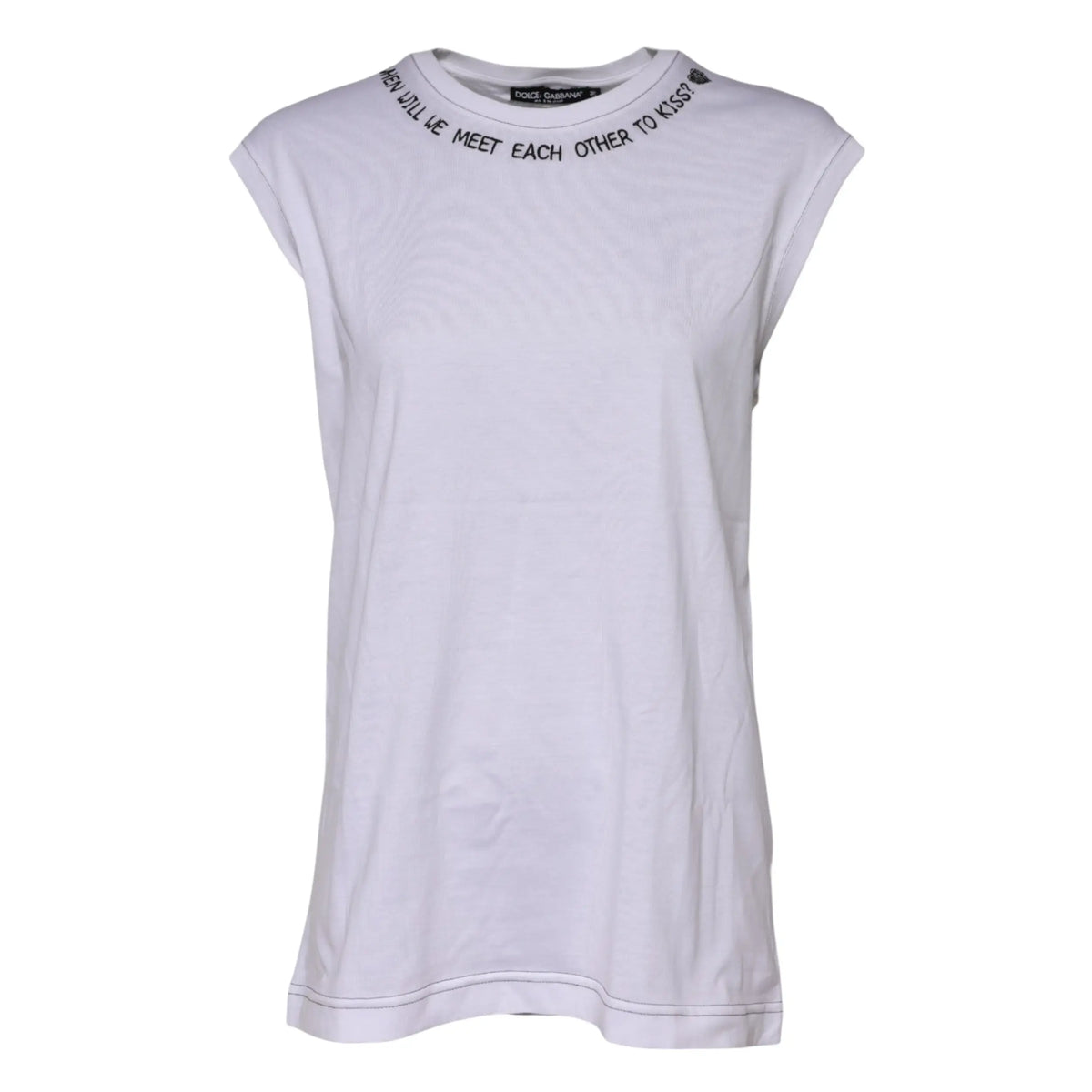 Dolce & gabbana débardeur blanc en coton avec texte brodé noir i will meet each other to kiss autour du col