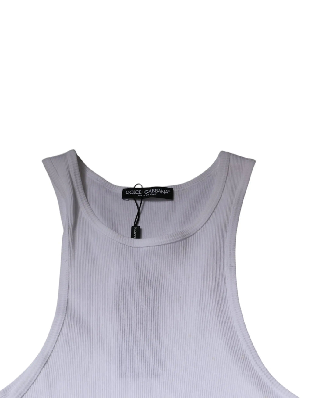 Débardeur blanc en coton dolce & gabbana avec col rond et texture côtelée gris clair marqué par l’étiquette de la marque
