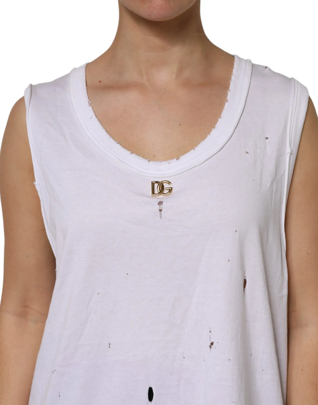 Dolce & Gabbana débardeur blanc en coton sans manches avec logo doré dg au col rond