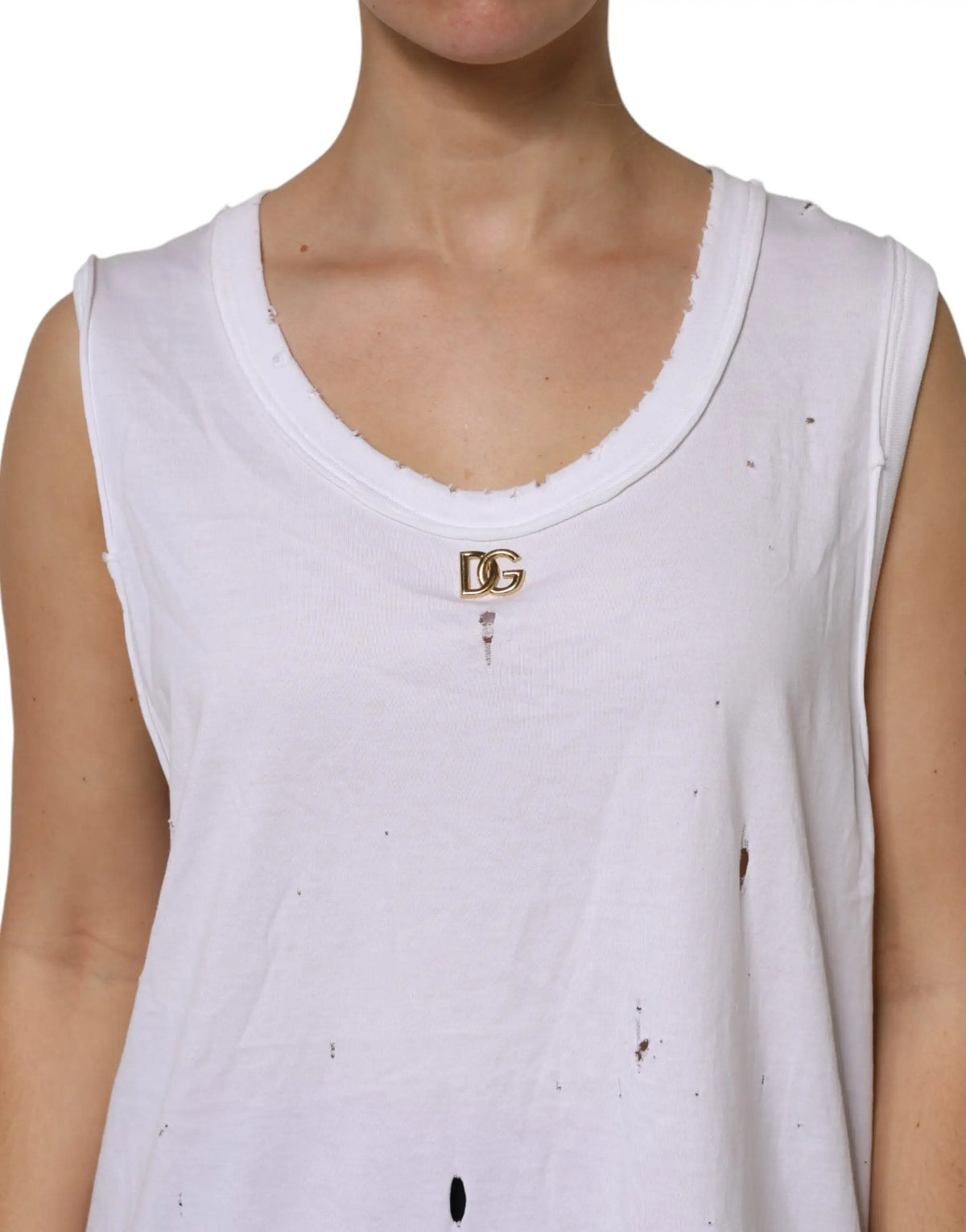 Dolce & Gabbana débardeur blanc en coton sans manches avec logo doré dg au col rond