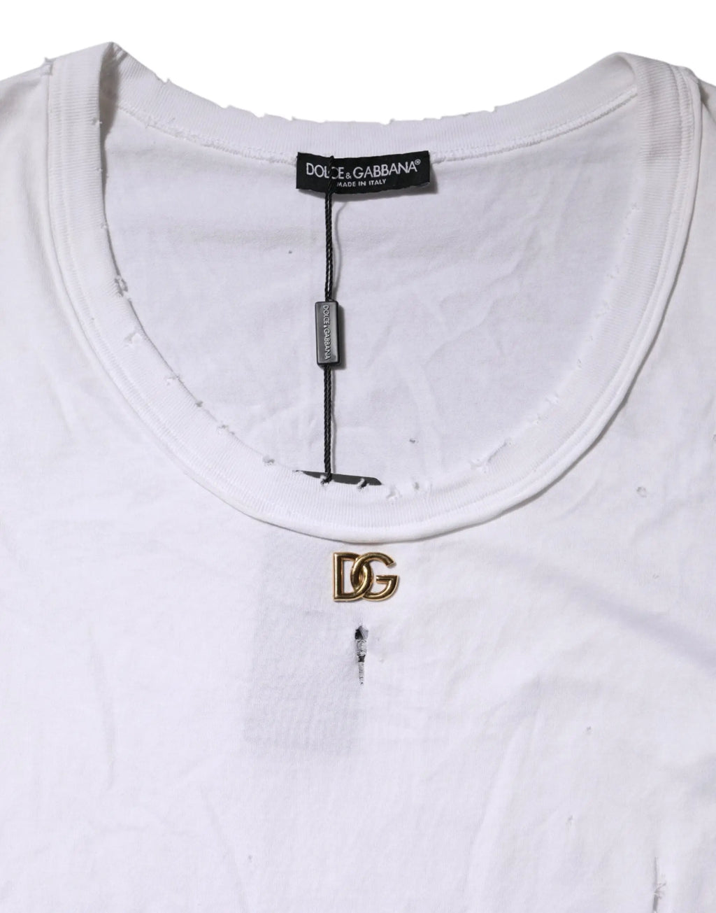 Débardeur blanc dolce & gabbana en coton avec logo doré dg au niveau de l’encolure ronde sans manches