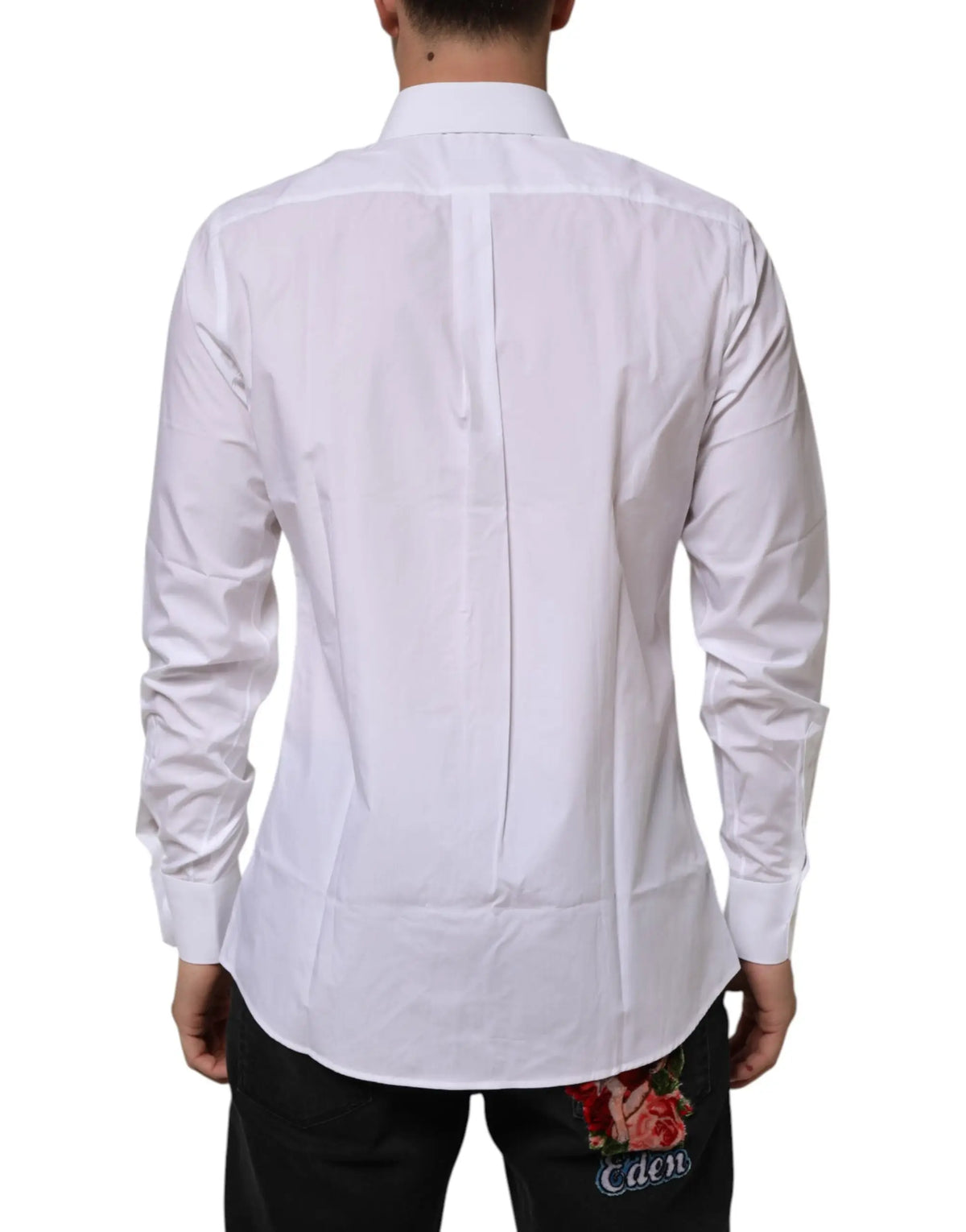 Chemise blanche dolce & gabbana en coton slim fit avec col classique et plissés subtils au dos