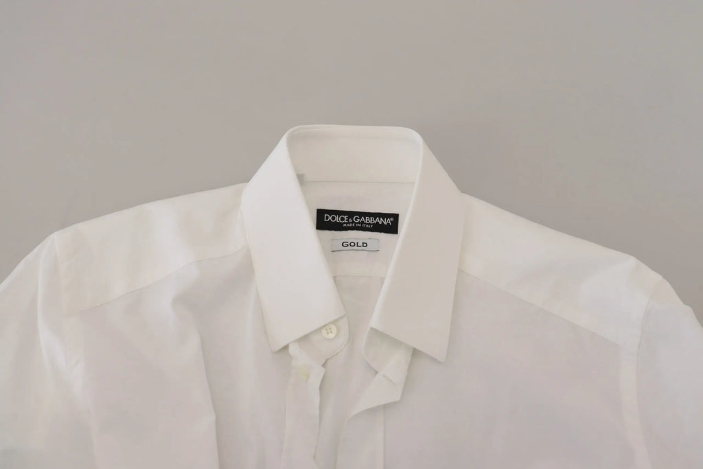 Chemise homme blanche dolce gabbana en coton slim fit à col classique et fermeture boutonnée pour tenue formelle