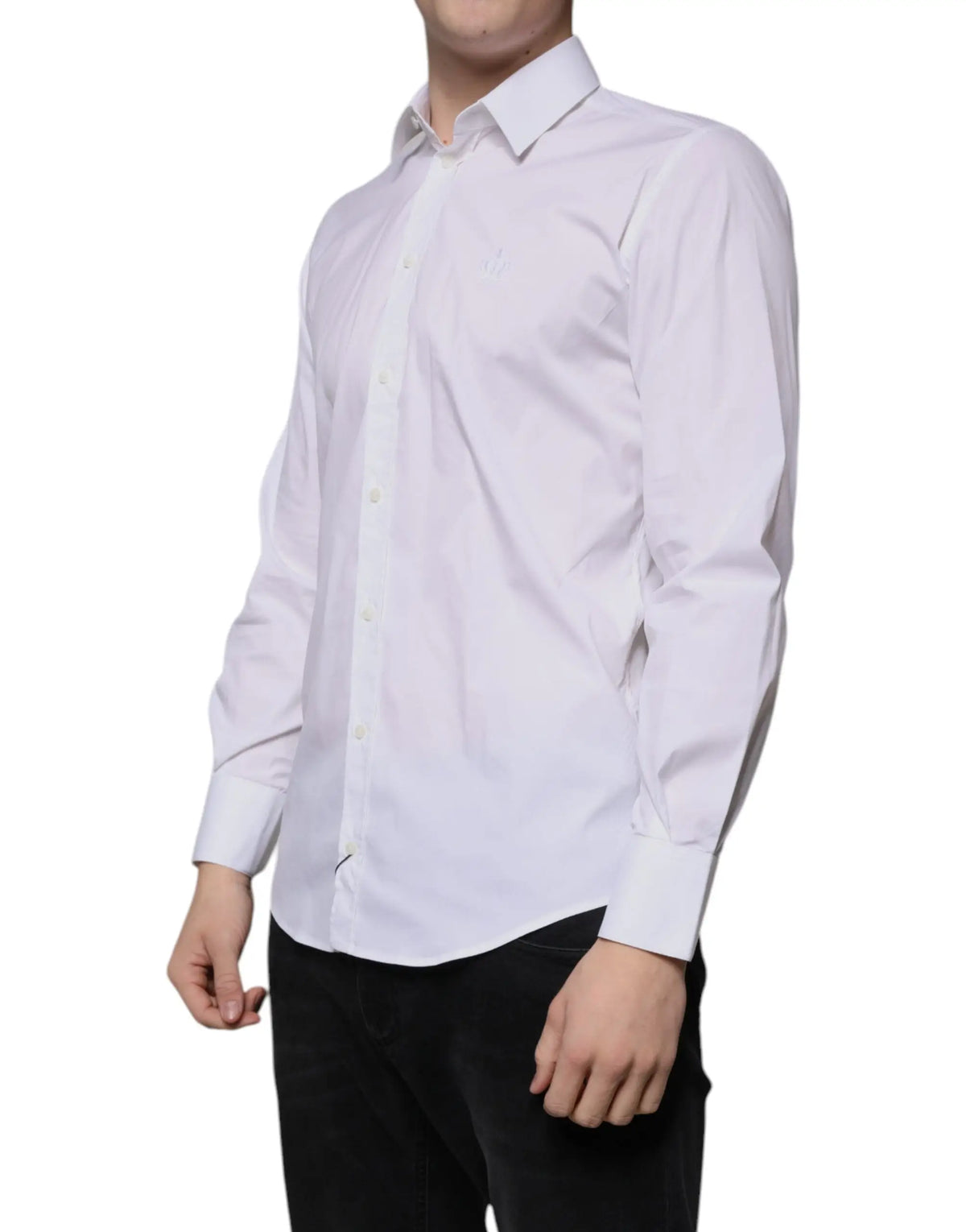 Chemise homme dolce & gabbana blanche en coton slim fit à manches longues avec col classique et fermeture boutonnée