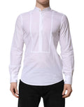 Chemise formelle blanche dolce & gabbana en coton slim à manches longues avec col mandarin et coutures verticales subtiles