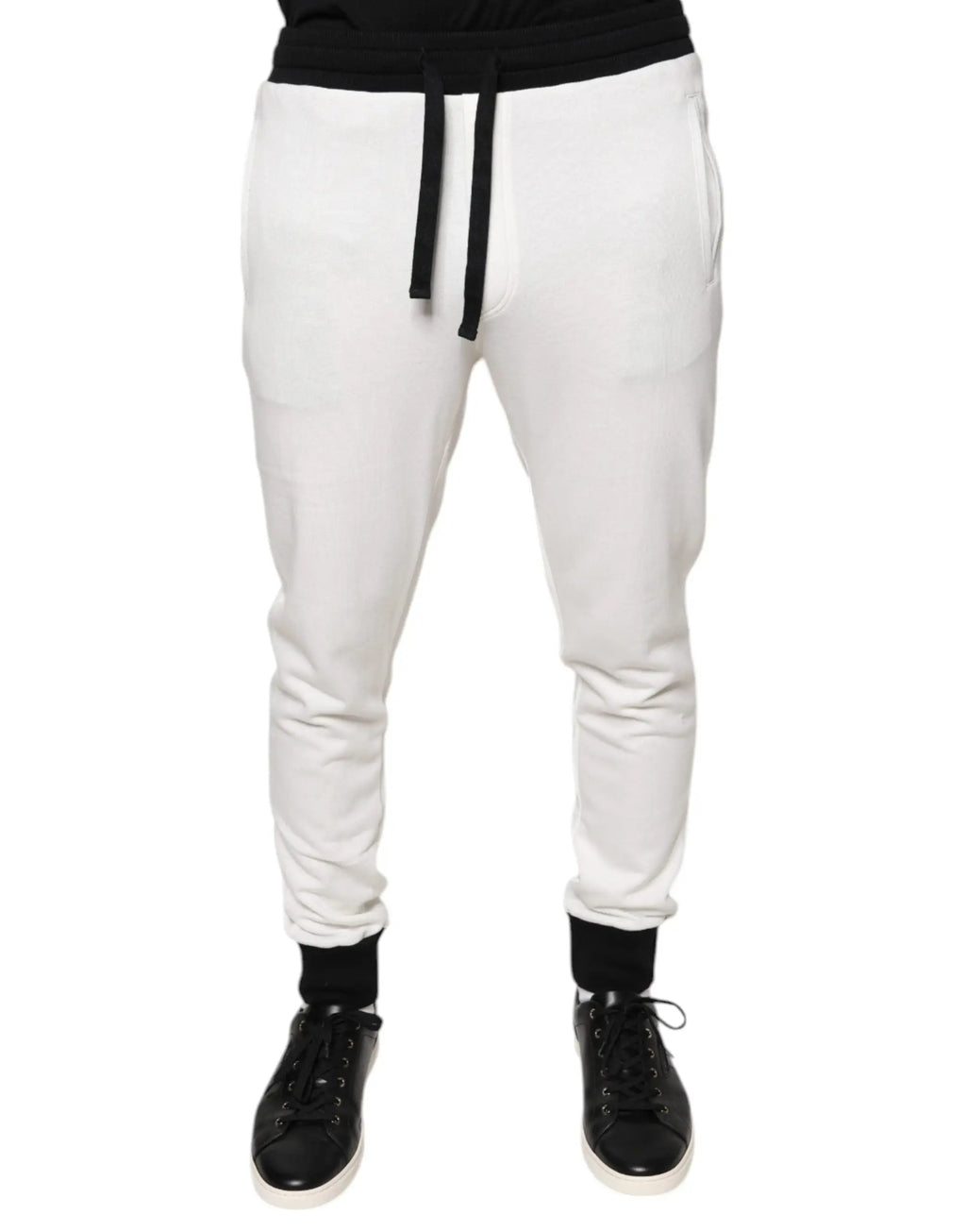 Pantalon de jogging blanc dolce & gabbana en coton slim pour homme avec cordon noir et poignets côtelés