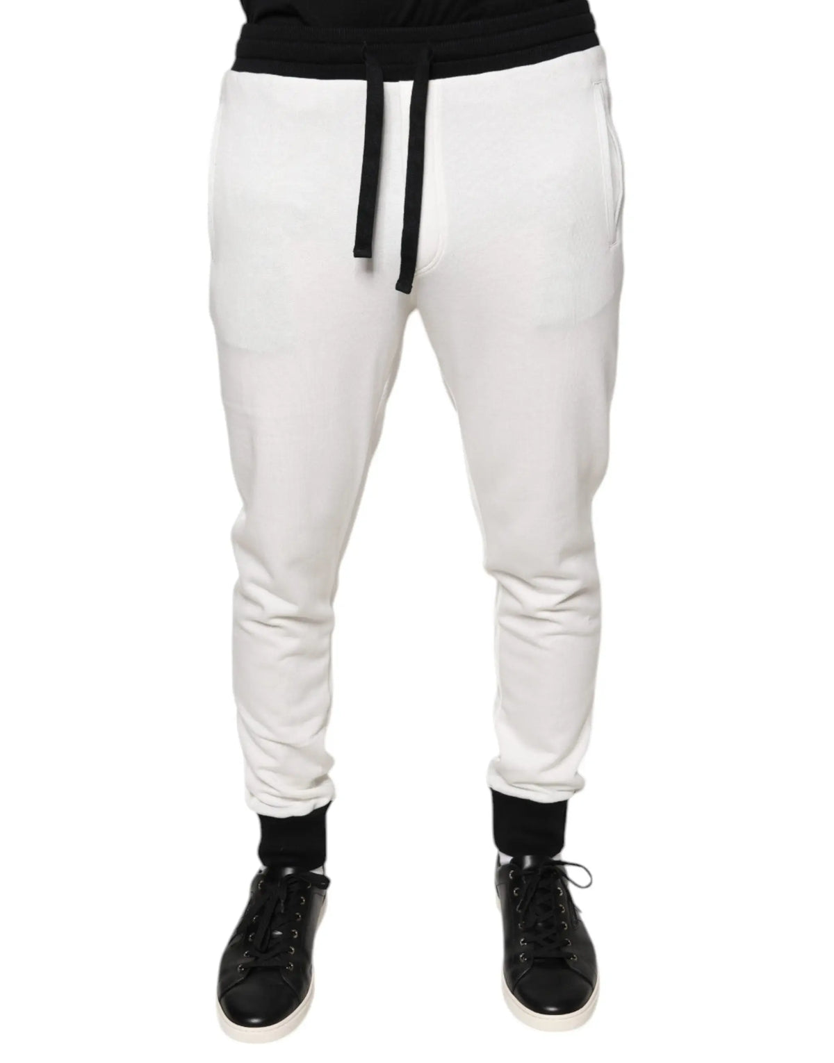 Pantalon de jogging blanc dolce & gabbana en coton slim pour homme avec cordon noir et poignets côtelés