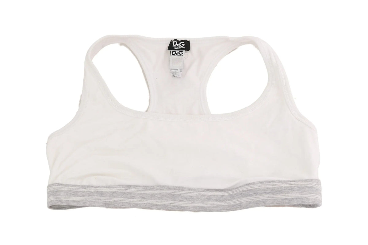 Dolce & gabbana brassiere de sport en coton blanc avec bordure grise et dos nageur en stretch