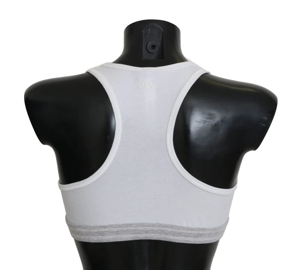 Dolce & gabbana white cotton sport stretch bra athletic sports bra with racerback straps and gray trim