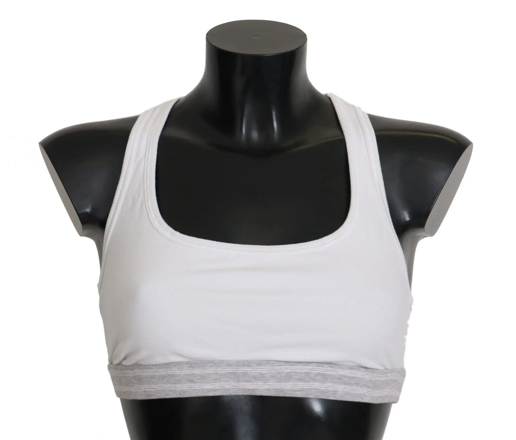 Dolce & gabbana brassière de sport blanche en coton stretch avec dos nageur et bande grise au bas