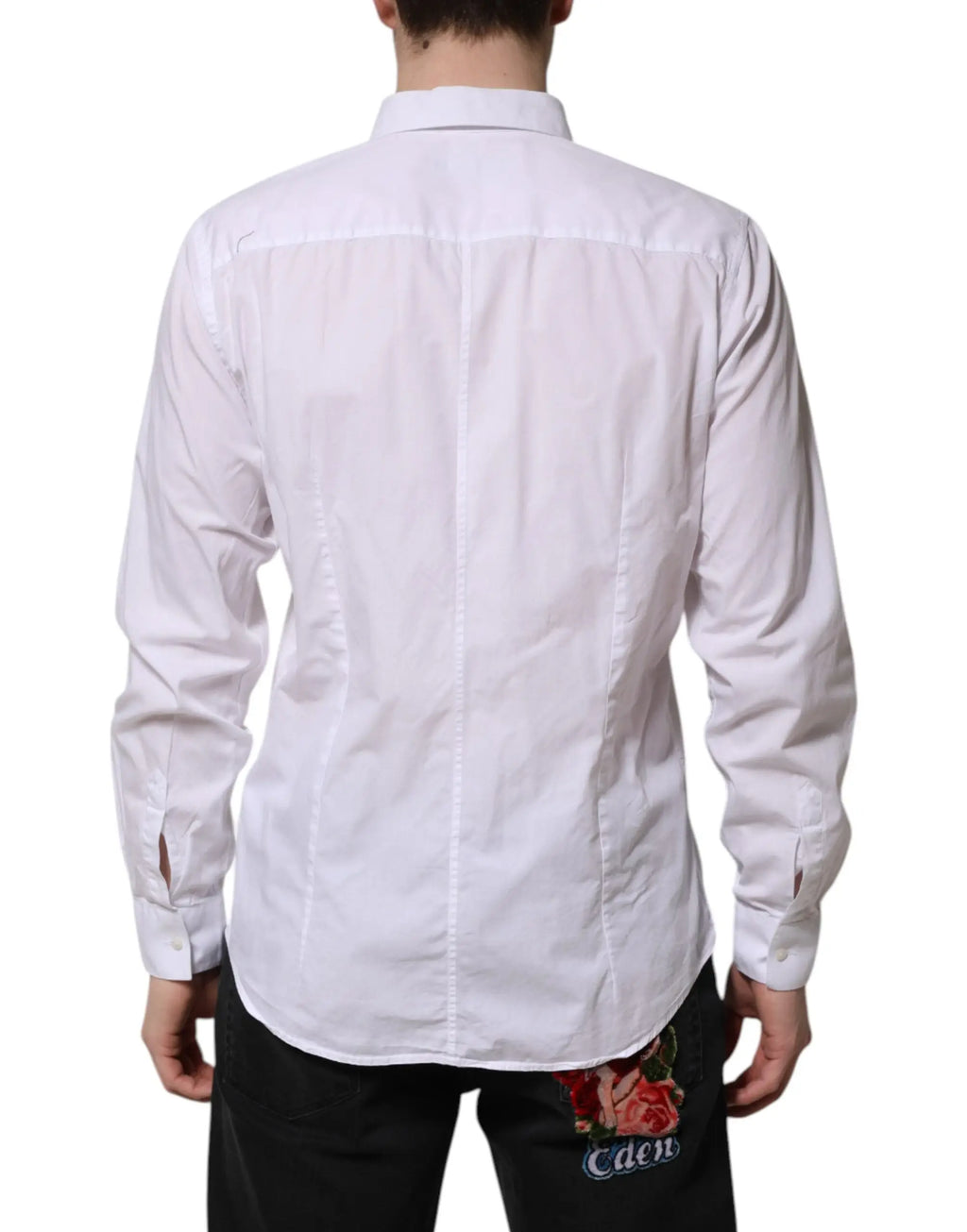Chemise blanche en coton dolce & gabbana manches longues avec tissu texturé subtil et patch rose brodé vue arrière