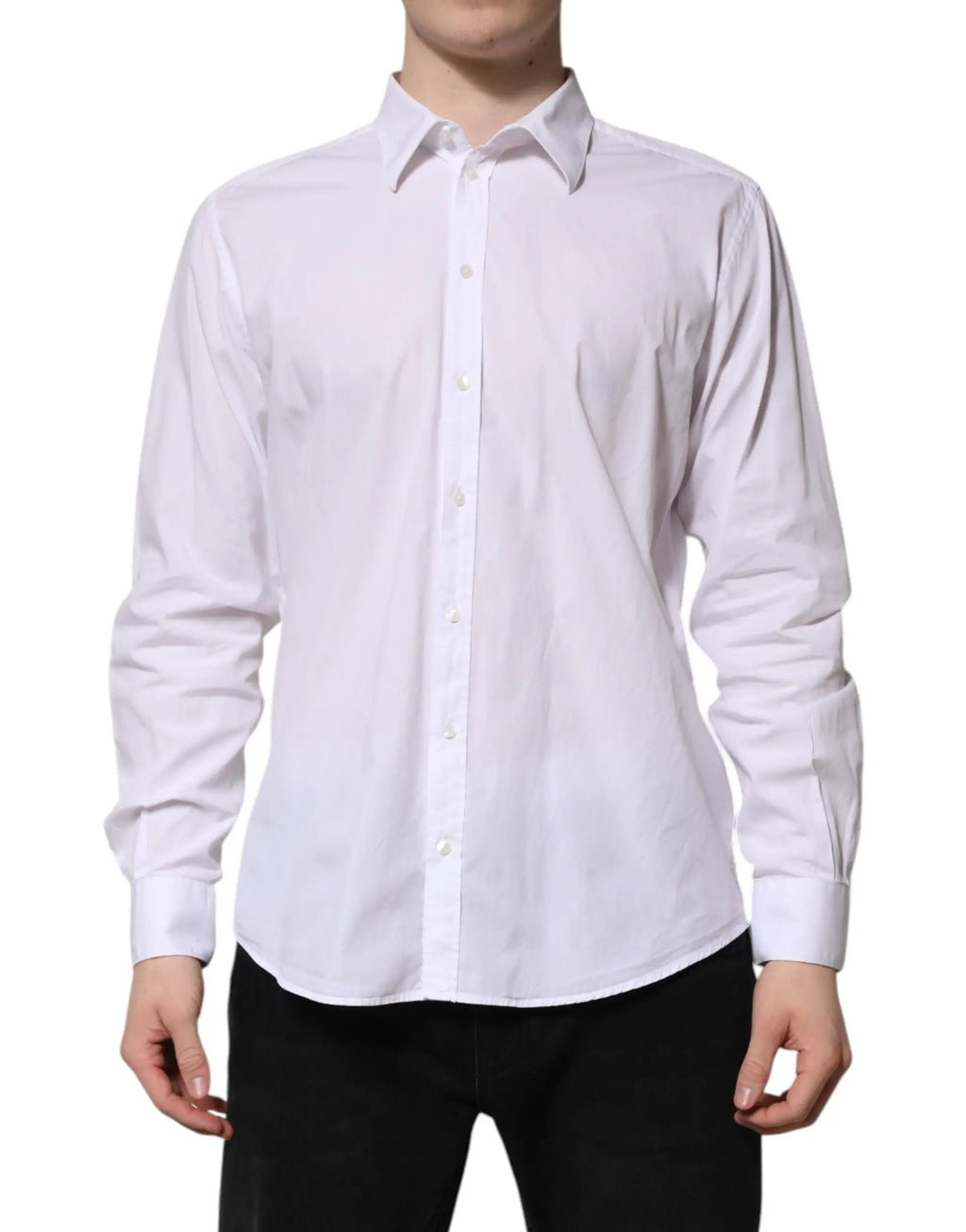 Chemise formelle blanche en coton dolce & gabbana à manches longues avec col classique et boutonnage devant