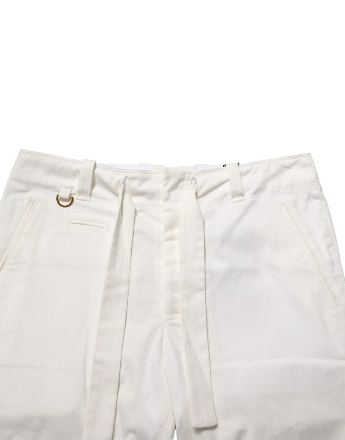 Pantalon court blanc en coton stretch dolce & gabbana avec taille à cordon et anneau métallique doré au passants