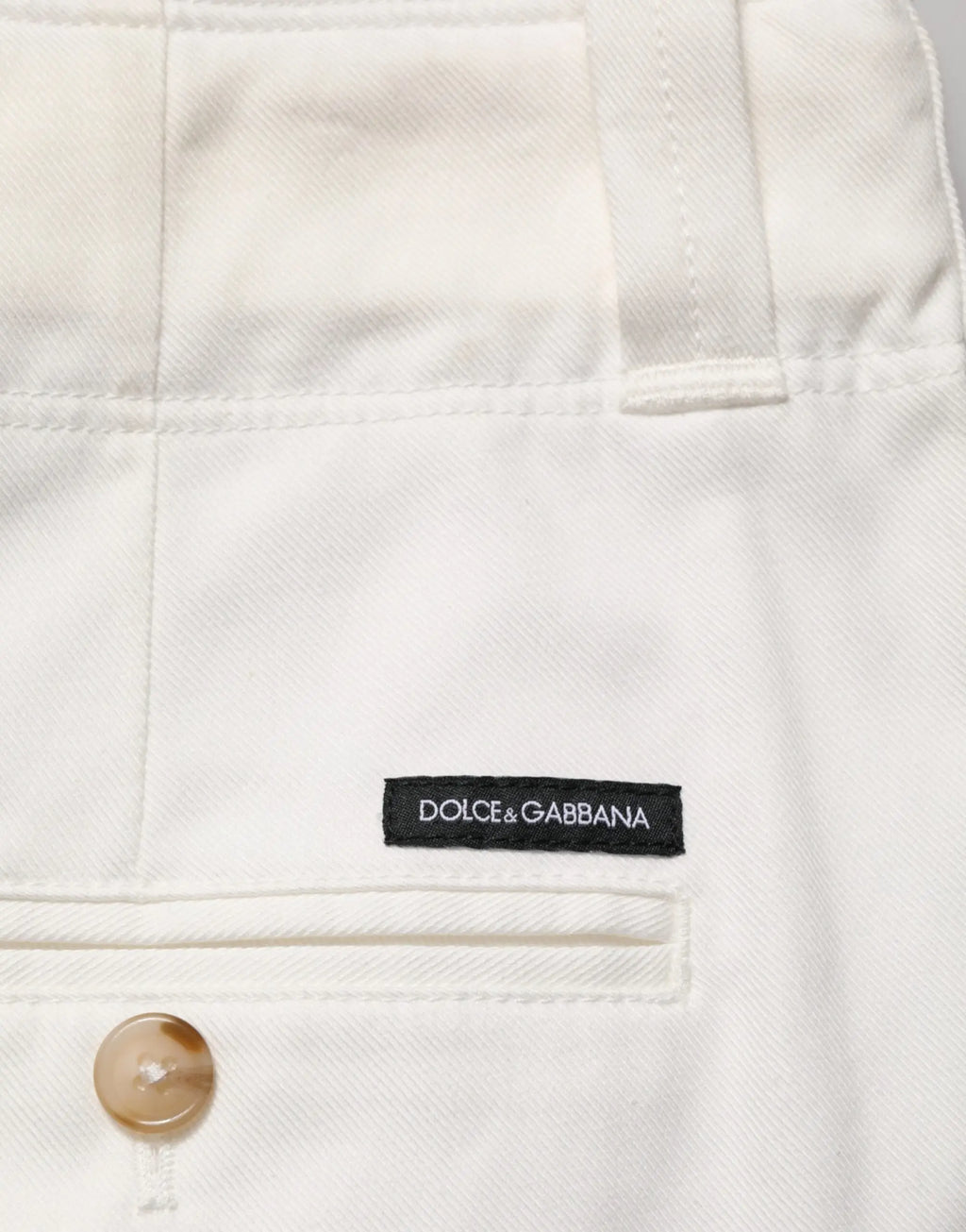 Pantalon chino blanc en coton stretch dolce gabbana avec étiquette noire visible