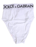 Culotte blanche dolce & gabbana en coton stretch taille haute avec bande logo noire à la taille