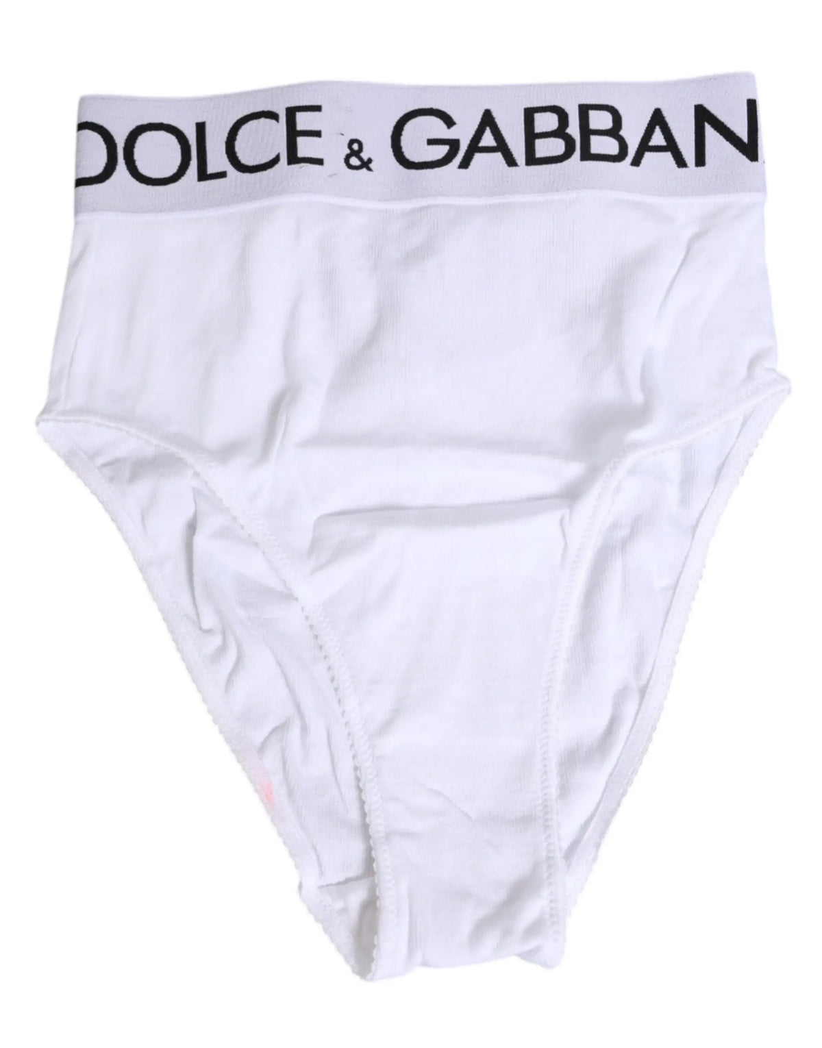 Culotte blanche dolce & gabbana en coton stretch taille haute avec bande logo noire à la taille