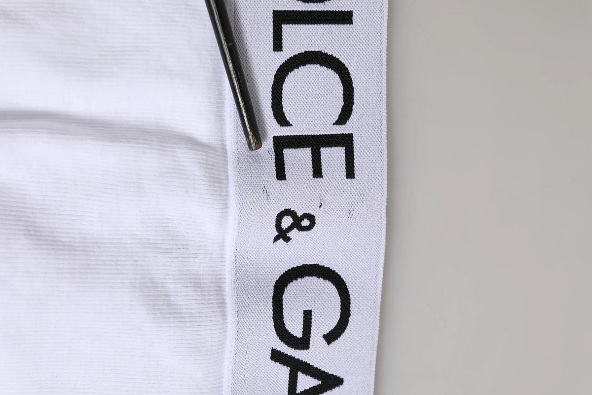 Ceinture en tissu blanc avec lettrage noir dolce gabbana sur culotte taille haute en coton stretch blanc