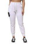 Dolce & gabbana white cotton stretch jogger sweatpants with black embroidered logo and matching drawstring waistband